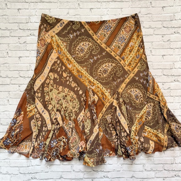Ralph Lauren Y2K Silk Brown Paisley A-Line Skirt - Picture 3 of 10